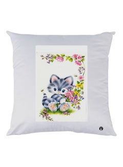 Buy Kitten Printed Throw Pillow White/Grey/Pink 30x30cm in UAE