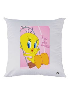 Buy Tweety Bird Printed Throw Pillow White/Pink/Yellow 30x30cm in UAE