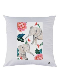 Buy Elephant Printed Throw Pillow White/Grey/Pink 30x30cm in UAE