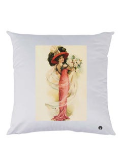 Buy Woman Printed Cushion polyester White/Beige/Pink 30x30cm in Egypt