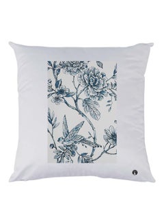 Buy Flower Printed Cushion polyester White/Blue 30x30cm in Egypt