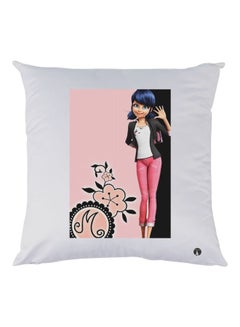 اشتري Girl Printed Decorative Throw Pillow Polyester White/Pink/Black 40x40cm في الامارات