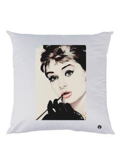 Buy Girl Printed Throw Pillow White/Black/Beige 30x30cm in UAE