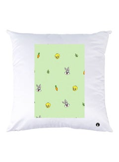 Buy Cartoon Printed Throw Pillow White/Green/Yellow 30x30cm in UAE