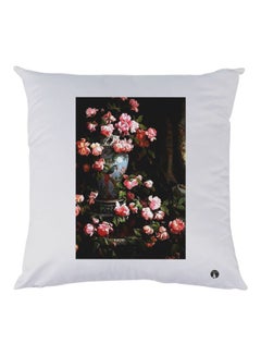 Buy Rose Printed Throw Pillow White/Black/Pink 30x30cm in UAE