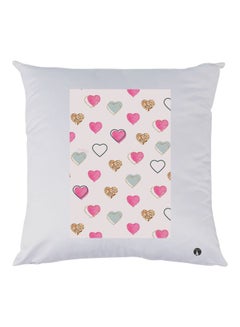 Buy Hearts Printed Throw Pillow White/Pink/Grey 30x30cm in UAE