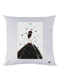 Buy Girl Printed Decorative Throw Pillow White/Black/Brown 30x30cm in UAE