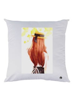 Buy Girl Printed Decorative Throw Pillow White/Brown/Yellow 30x30cm in UAE