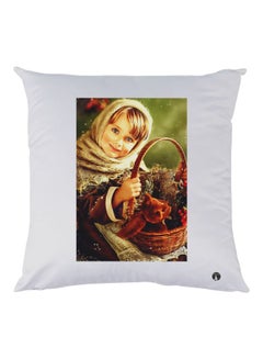 اشتري Girl Printed Decorative Throw Pillow Polyester White/Brown/Green 40x40cm في الامارات