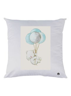 Buy Baby Elephant With Balloons Printed Throw Pillow White/Blue/Grey 30x30cm in UAE