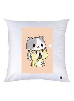 Buy Cartoon Printed Decorative Throw Pillow White/Beige 30x30cm in UAE