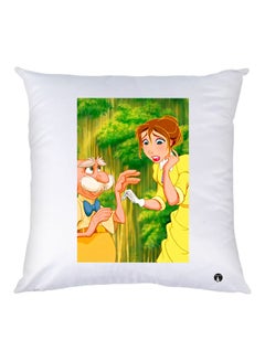 Buy Cartoon Printed Decorative Throw Pillow White/Yellow 30x30cm in UAE