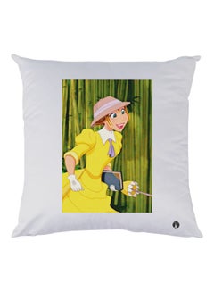 Buy Girl Printed Decorative Throw Pillow White/Yellow/Green 30x30cm in UAE