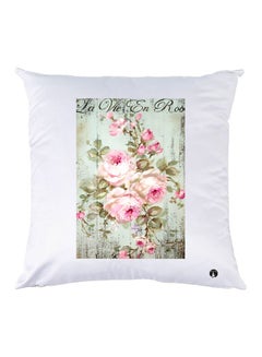 Buy Floral Printed Throw Pillow Polyester White/Pink/Green in UAE