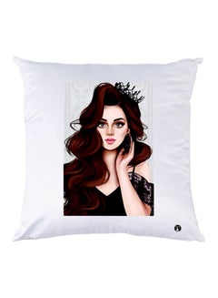 Buy Girl Printed Throw Pillow polyester White/Black/Beige 30x30cm in Egypt