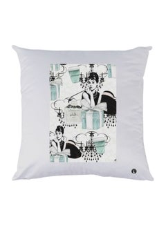 Buy Girl Printed Throw Pillow polyester White/Black/Green 30x30cm in UAE