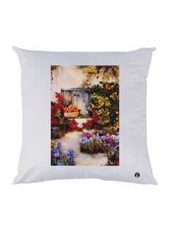 Buy Flowers Printed Decorative Throw Pillow White/Beige/Pink 30x30cm in UAE