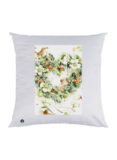 Buy Flower Heart Printed Decorative Throw Pillow White/Green/Brown in UAE