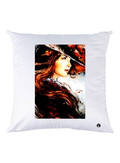 Buy Printed Decorative Throw Pillow White/Brown/Yellow in UAE