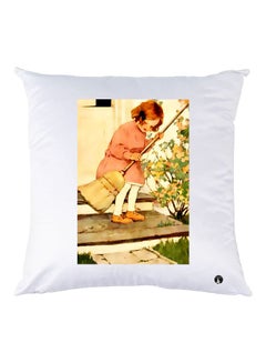 Buy Girl Printed Decorative Throw Pillow White/Green/Pink 30x30cm in UAE