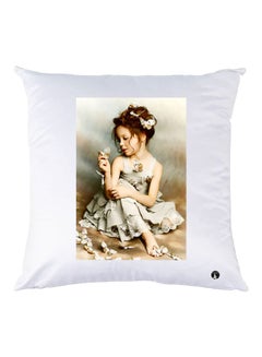 Buy Girl Printed Decorative Throw Pillow White/Brown/Beige 30x30cm in UAE