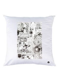 Buy Envelope Printed Decorative Throw Pillow White/Black in UAE