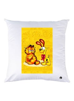 Buy Cartoon Printed Throw Pillow White/Yellow/Black 30x30cm in UAE