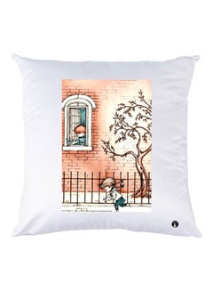 Buy Scenery Printed Throw Pillow White/Beige/Blue 30x30cm in UAE