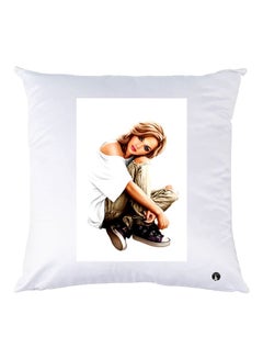 Buy Girl Printed Throw Pillow White/Beige/Brown 30x30cm in UAE