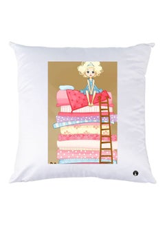 Buy Cartoon Printed Throw Pillow White/Brown/Red 30x30cm in UAE