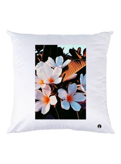 Buy Flower Printed Throw Pillow White/Brown/Orange 30x30cm in UAE