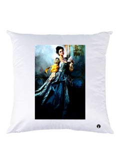 Buy Girl Printed Throw Pillow White/Blue/Yellow 30x30cm in UAE