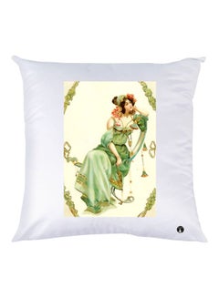 Buy Girl Printed Throw Pillow White/Beige/Green 30x30cm in UAE