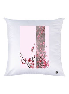 Buy Flower Printed Decorative Throw Pillow White/Pink/Grey 30x30cm in UAE