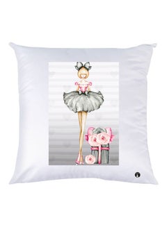 Buy Doll Printed Decorative Throw Pillow White/Grey/Pink 30x30cm in UAE