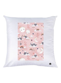Buy Moon Printed Decorative Throw Pillow White/Pink/Grey 30x30cm in UAE