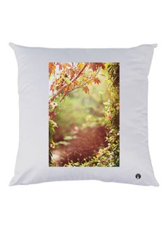 Buy Nature Printed Decorative Throw Pillow White/Green/Brown 30x30cm in UAE