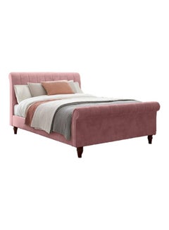 Buy Wooden Upholstered Bed Frame Pink/Brown 225x120x200cm in Saudi Arabia