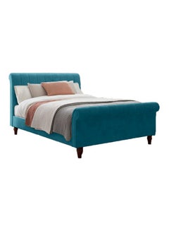 Buy Wooden Upholstered Bed Frame Turquoise/Brown 225x120x180cm in Saudi Arabia