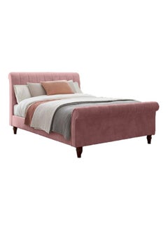 Buy Velvet Upholstered Wooden Bed Frame Pink/Brown 215x120x150cm in Saudi Arabia