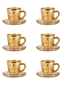 Buy 12-Piece Tea Cup And Saucer Set Clear/Gold 80ml in Saudi Arabia