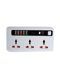 Buy 3-Way Multi Outlet Power Socket With 5 USB Port White/Black/Orange in Saudi Arabia