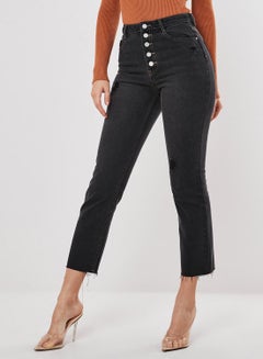 Buy High-Waist Button Front Jeans Black in UAE