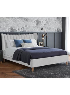 Buy Velvet Upholstered Bed Frame Light Grey in Saudi Arabia
