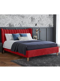 Buy Velvet Upholstered Bed Frame Red in Saudi Arabia