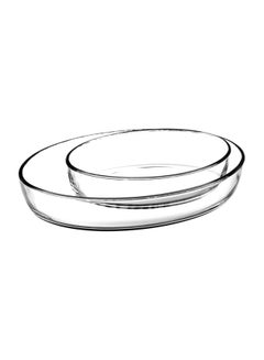 Buy 2-Piece Glass Ovenwares Clear Large Pan 1x1.55, Small Pan 1x3.2Liters in UAE