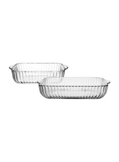 Buy 2-Piece Square Glass Trays Clear Large Tray 1x2, Small Tray 1x3.5Liters in UAE