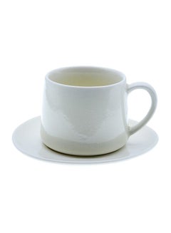 Buy Color Glazed Ceramic Necking Cup And Saucer Set Rice White 11.6x9.3x7.4cm in Saudi Arabia