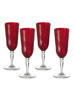 Buy 4-Piece Diamond Glass Champagne Flutes Set Red/Clear 7x7x19cm in Egypt