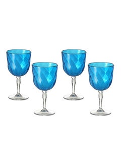 Buy 4-Piece Diamond Glass Wine Set Turquoise/Clear 8.5x8.5x15.8cm in Egypt